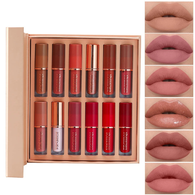 VelvetGlam Lipgloss Set – 12 Stuks Waterdichte Matte Lippenstift Kit